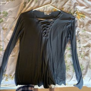 Teal long sleeve shirt with cut outs